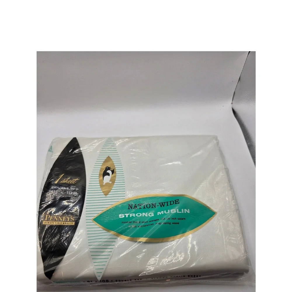 Penney's Nation-Wide Muslin Flat Sheet White Vintage New Old Stock 81 x 108